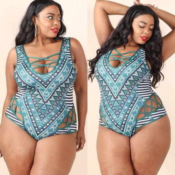 babydollsplus Tops - NEW 1x-3x GREEN MULTI LACE UP ONE PIECE 123X